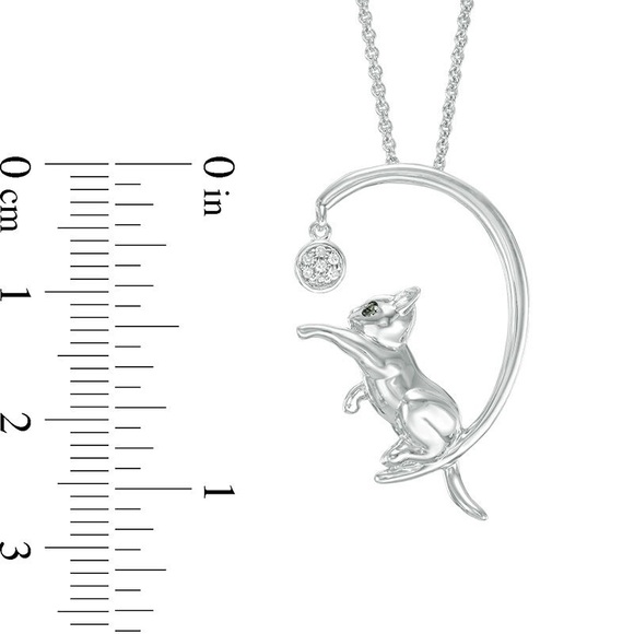 Zales Sterling Silver Kitten Moon Pendant Necklace Moon Diamond Accent One Size - Picture 7 of 8